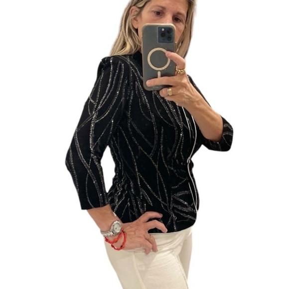 Alex Evening Black Sleeveless Top with Silver Accents And Jacket Set.Size S - Picture 3 of 16